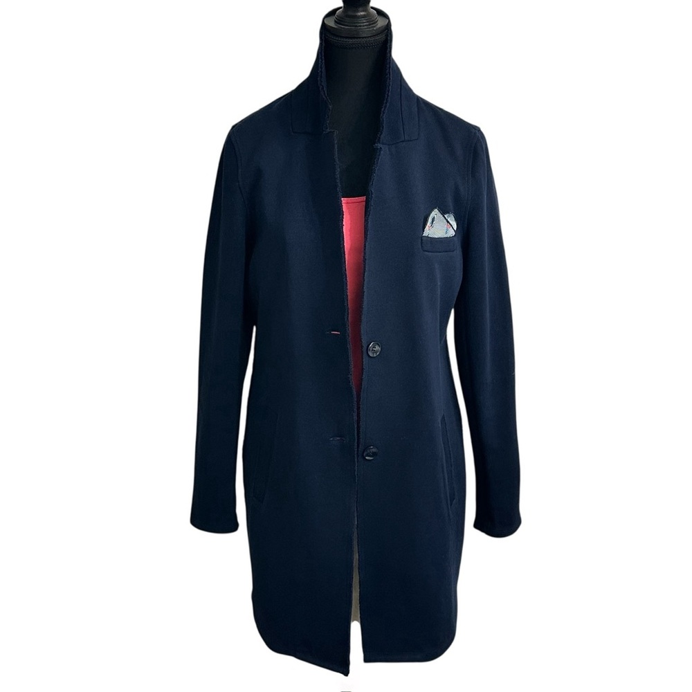 Olsen Europe Cotton Navy Blue Long Blazer with Pocket Detail size 10 (M)